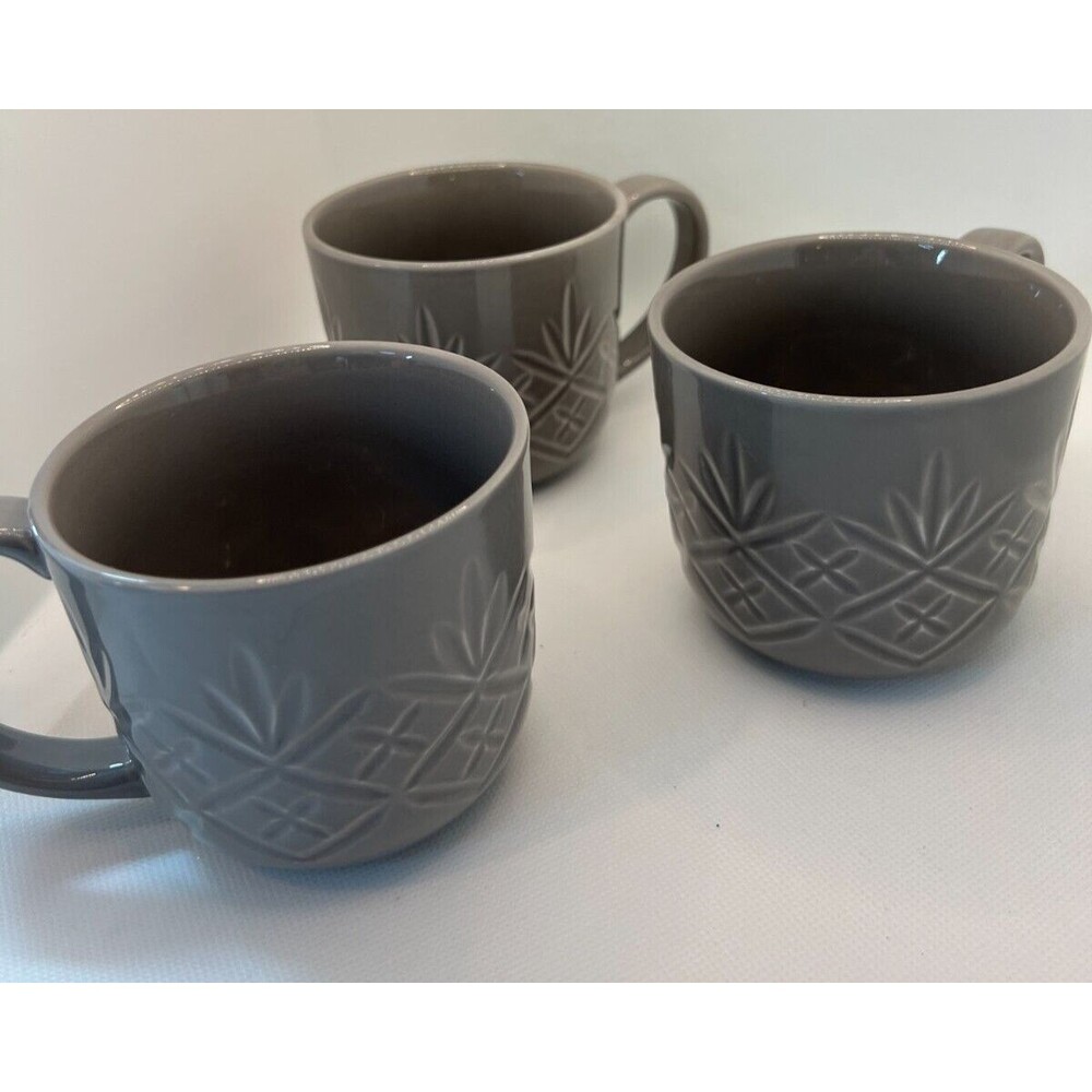 Godinger Dublin gray coffee Mugs Embossed Criss Cross 12oz set of 3 new cups